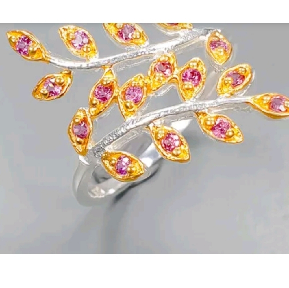 Sterling ruby & gold sz 8 24k lattice floral ring - Picture 5 of 5
